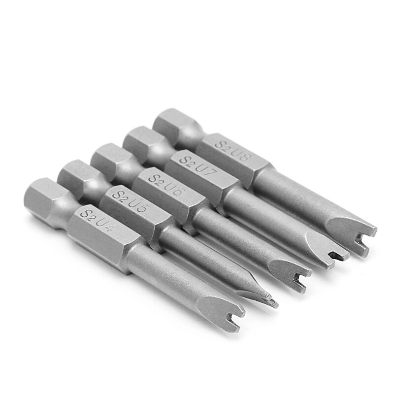 5Pcs 1/4 Inch Shank Hex Magnetic U Shaped Screwdriver Bits 50mm Length Long Spanner Screw Driver U4-U8
