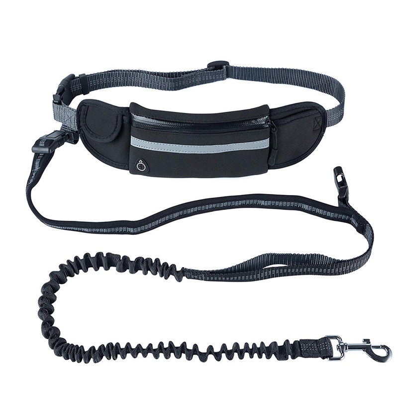 Hands Free Dog Running Leash with Waist Pocket Adjustable Belt Shock Absorbing Bungee Fits up to 45inch Waist black-ABUX: Default Title