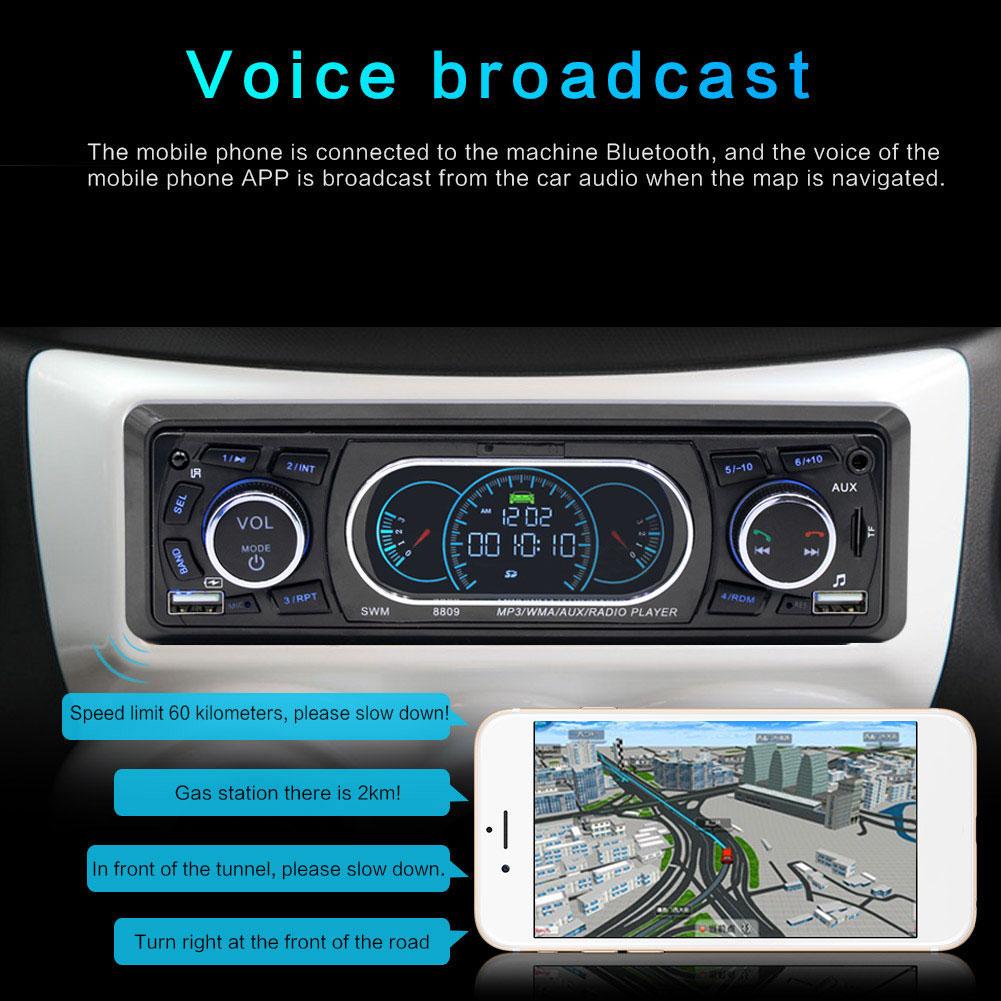 SWM 8809 1 Din Car FM Radio Dual USB Charging Runway Display Car MP3 Card U Disk AUX Radio Bluetooth Music Player