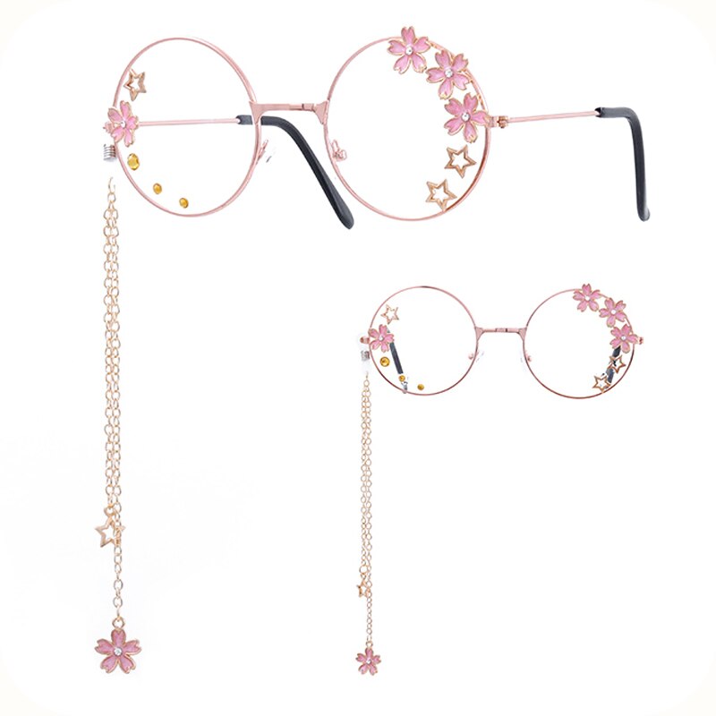 Lolita-gafas con forma de estrella de flor de cerezo, juego de Hermanas suaves japonesas, gafas decorativas con corazón para adolescentes