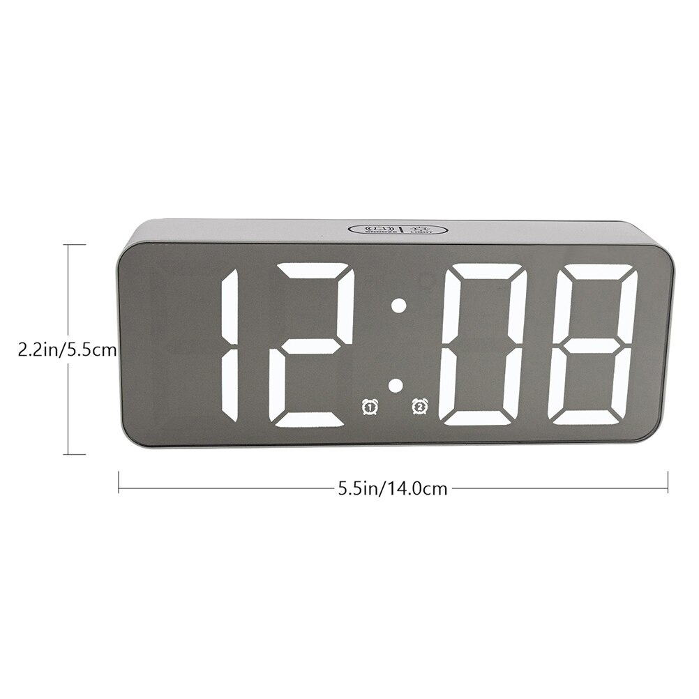 1pc LED Mirrored Surface Digital Alarm Clock Calendar Desk Clock without Battery