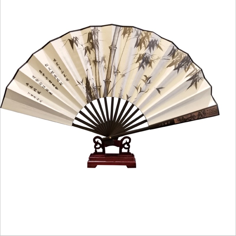 Kinesisk fan bambusventilator benprint 10 tommer stor fan foldbar bryllupsdekoration foldevifte klar til gæstes souvenirs: 1