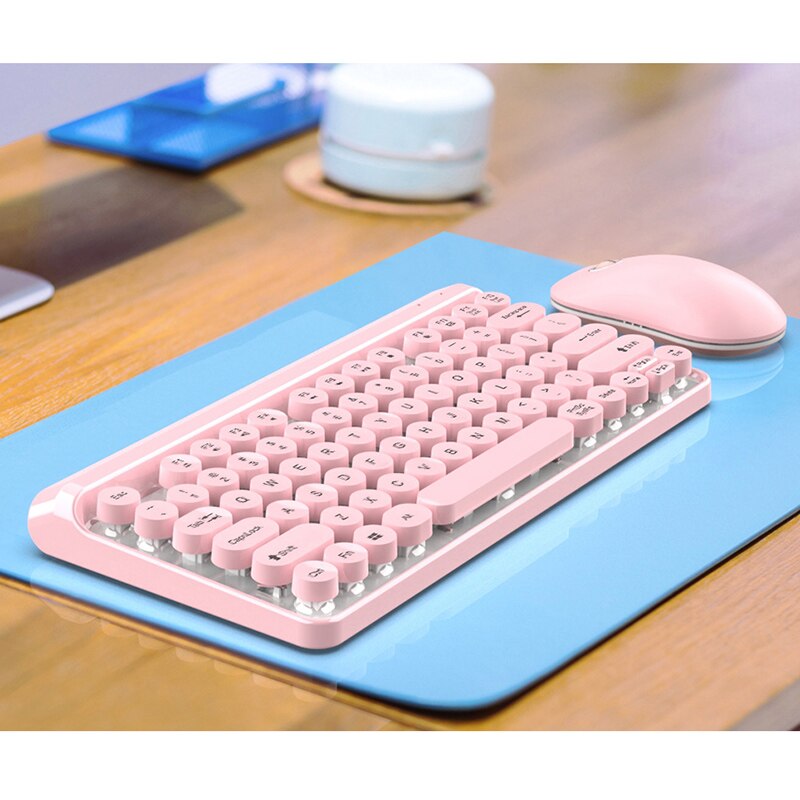 Wireless Keyboard and Mouse Set 2.4GHz Wireless Cute Retro Round Key Caps Keyboard and Ergonomic Mouse Combo
