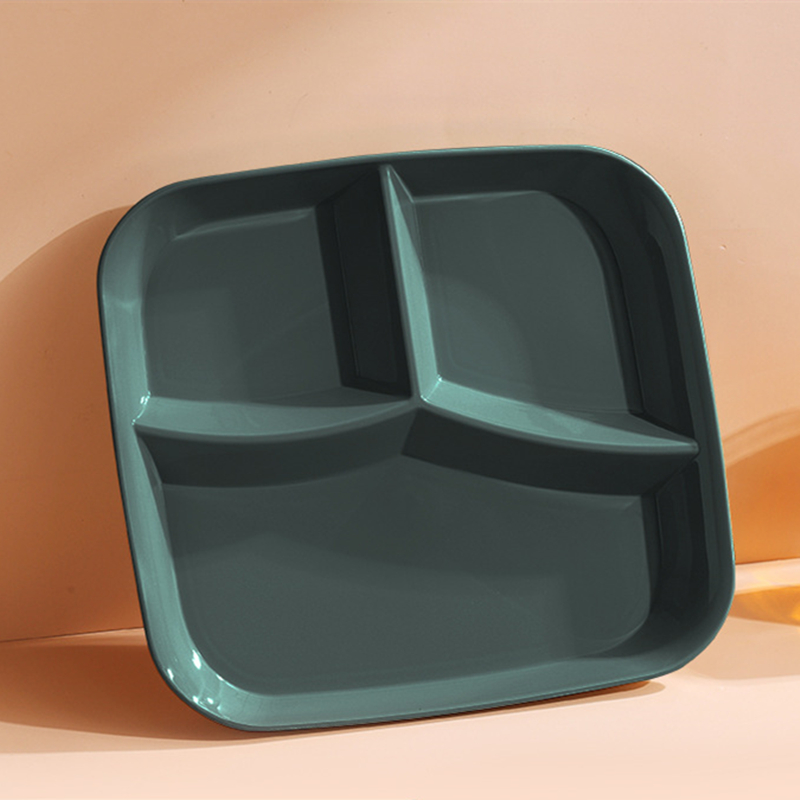 3-Grid Plates Dinner Plates Set Dinnerware Compartment Plate Serving Dishes Salad Kitchen Eco-friendly Tableware Dishwasher safe: Dark green
