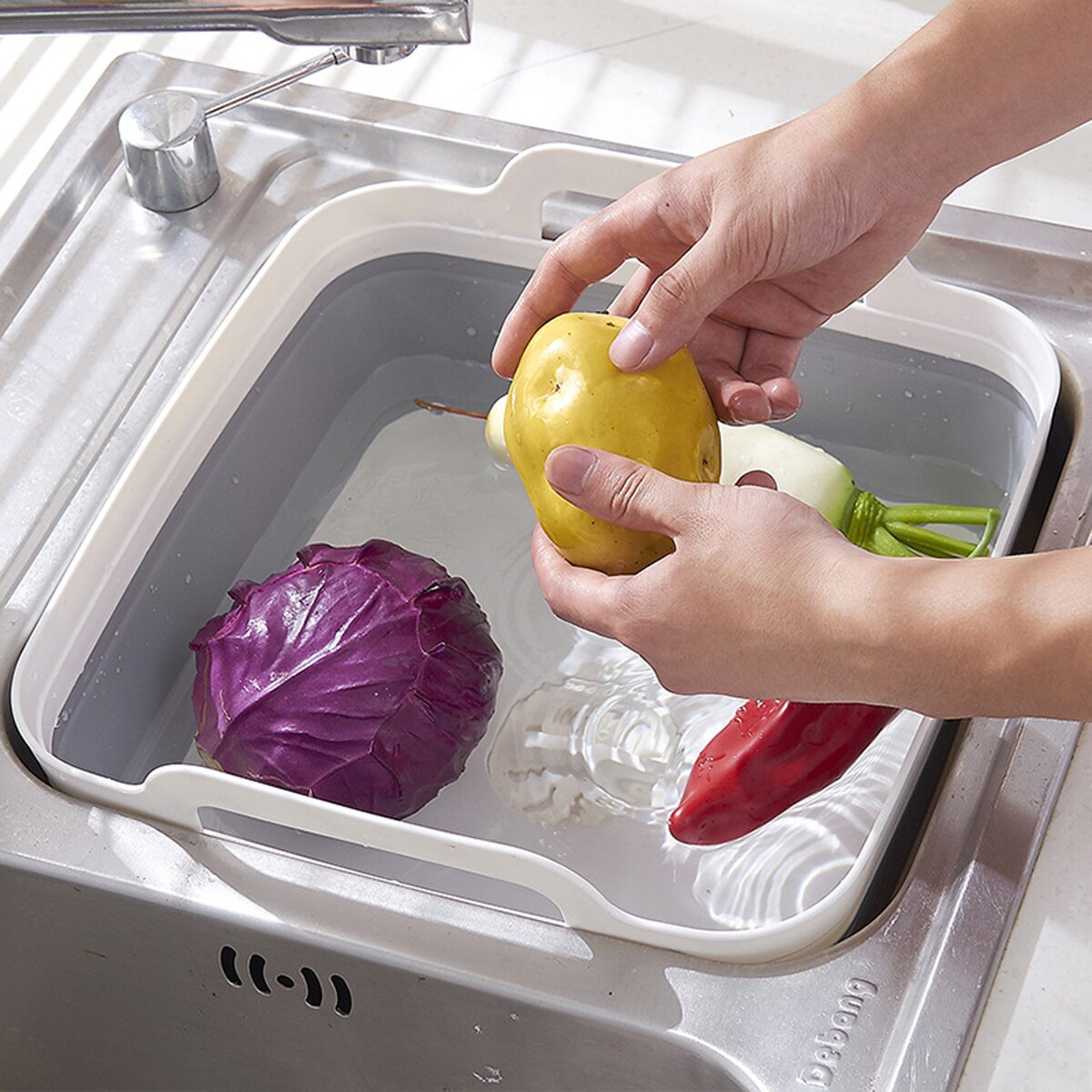 1pc Silicone Dish Tub Collapsible Collapsible Drain Plug Carry Handles Washing Basin Drainer Sink Colander Camping