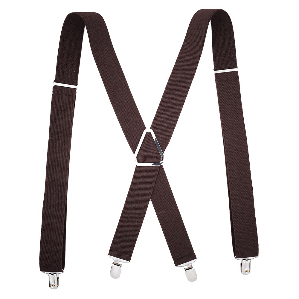 Bretelles de couleur unie bretelles avec Clips pour femmes hommes adulte X dos réglable élastique grande taille Tirante pantalon sangle Bretele: Cafe