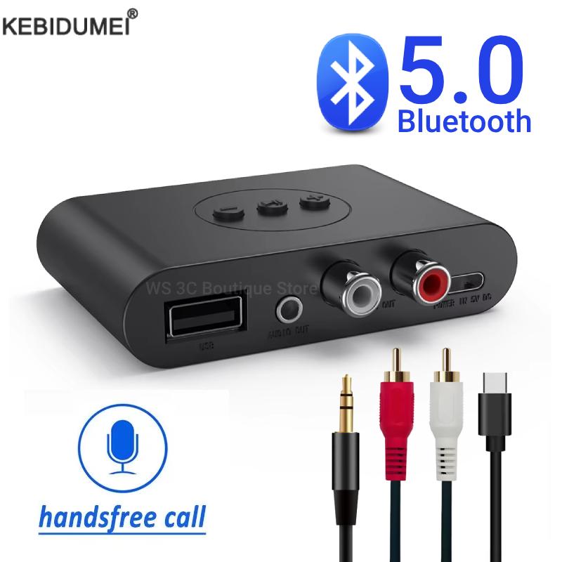 Receptor de Audio NFC Bluetooth 5,0, disco U de 3,5mm AUX RCA, adaptador inalámbrico de música estéreo USB con micrófono para Kit de coche, amplificador de altavoz