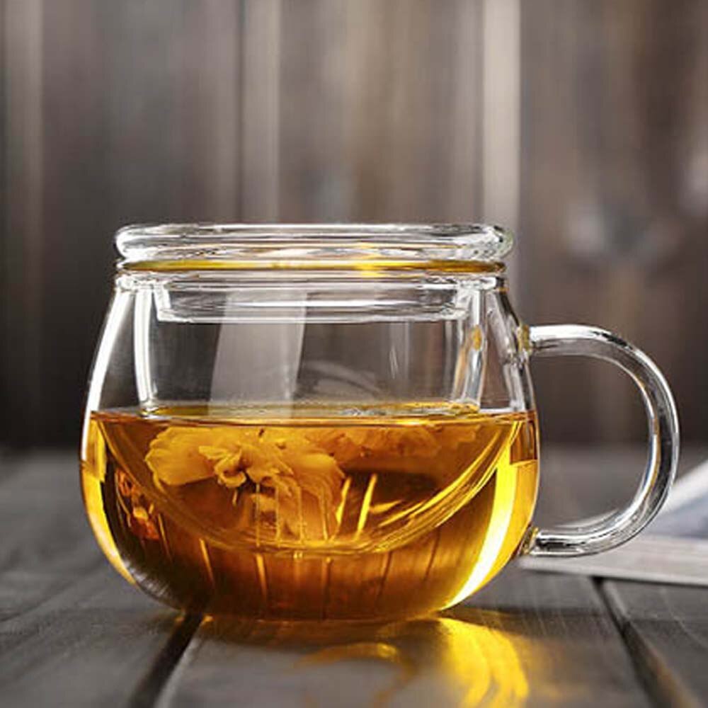 Behogar 12oz Clear Borosilicate Glass Teacup Cups Kettle Mini Teapot With Infuser Basket And Lid 8986