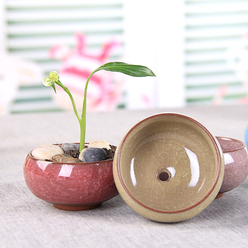 8 Pieces of Multi-meat Ceramic Flower Pot Planters for Succulents Crack Ceramic Table Decoration Flower Pot Crafts Bottom Hole