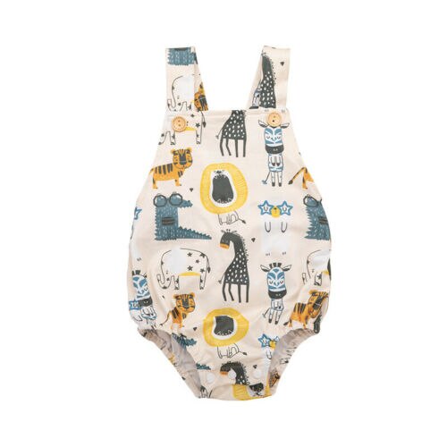 Baby Baby Boy Meisje Animal Print Bodysuit Mouwloze Knop Mooie Jumpsuit Kleding Outfits 0-24M: 1 / 24M