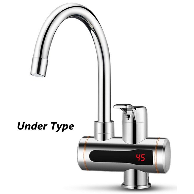 DMWD Electric Instant Water Faucet Stainless Steel Water heater Tankless Tap LED Temperature Display For Kitchen shower: Silver under type
