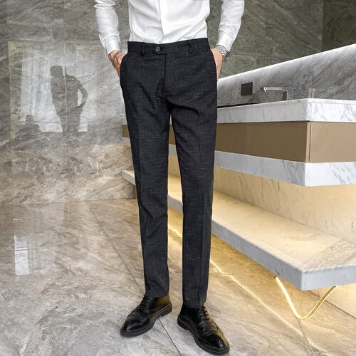 Pantalon de costume rayé pour hommes, bleu, noir, pour mariage, Business, grande taille, printemps et automne, 29-38: Black / 36