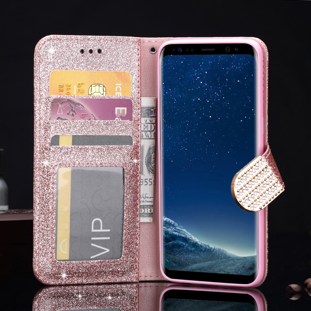 L-FADNUT Bling Glitter Flip Leather Wallet Phone Case For Samsung Galaxy S9 Plus S8 A3 A5 A8 S7 edge Magnetic Cover