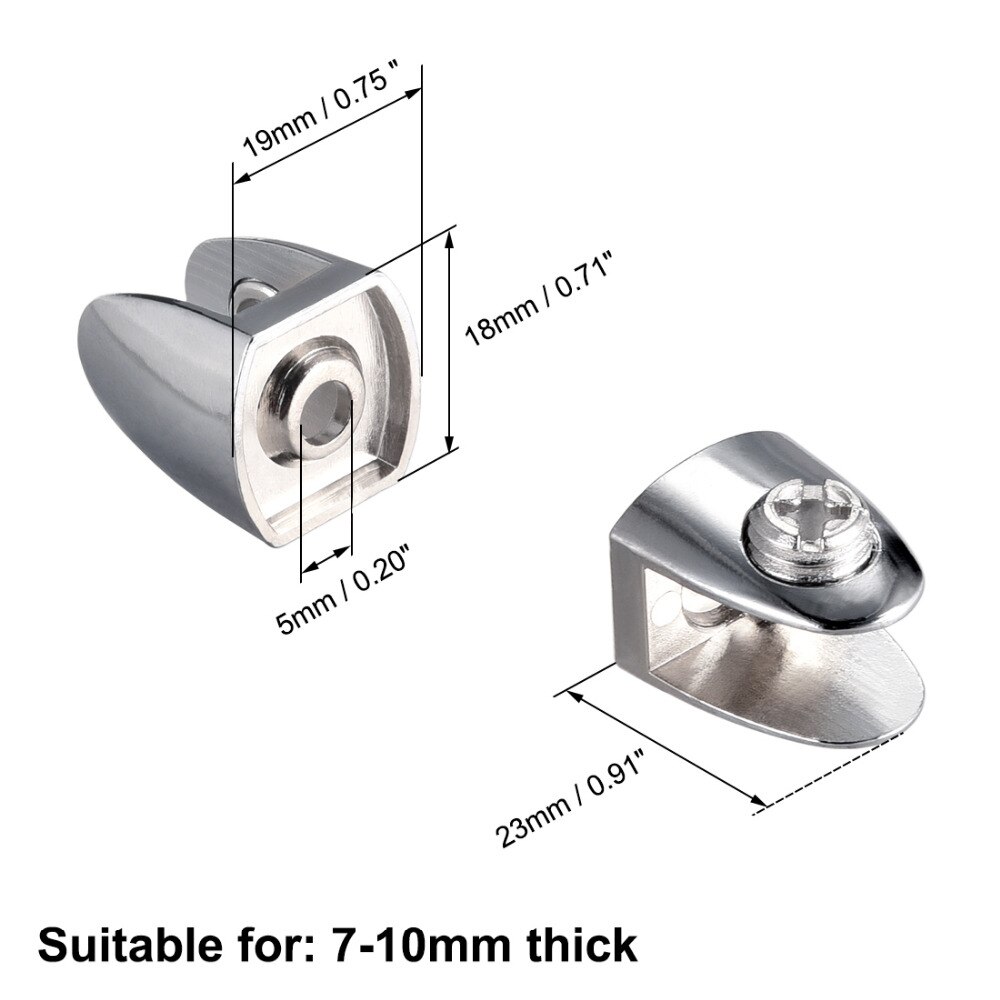 Uxcell 8pcs Zinc Alloy Glass Shelf Brackets Glass Wall Bracket Glass Clamp Clip Holder for 4-8mm 6-8mm 6-10mm 7-10mm 4 Styles