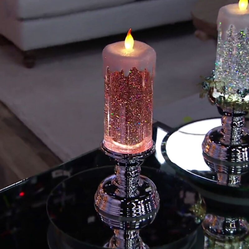 Genopladelig flammeløs farve chaing elektronisk led lys med glitter drys vand juledekoration