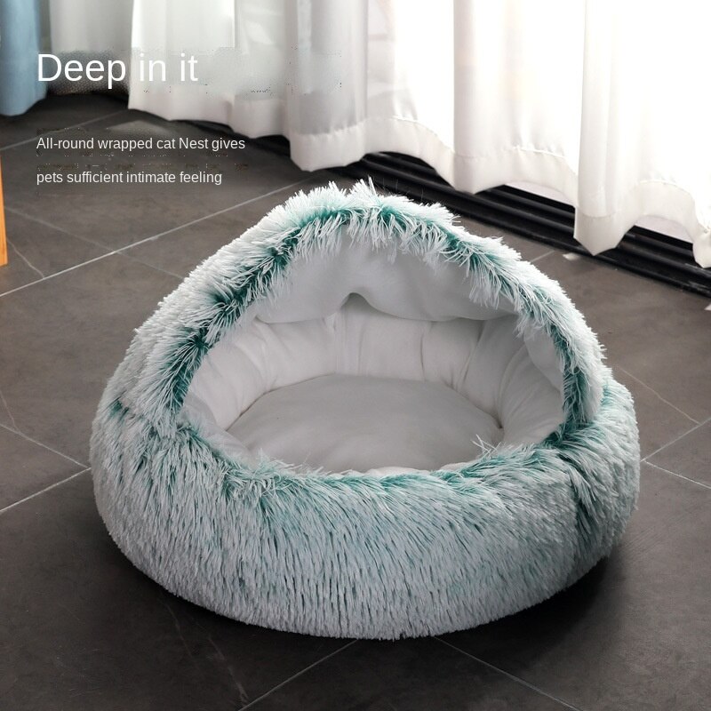 Warm Hond Kat Bed Ronde Lange Pluche Kat Huis Cave Pet Kitten Kussen Mand Sleepping Mat Voor Katten kleine Hond Chihuahua Nest