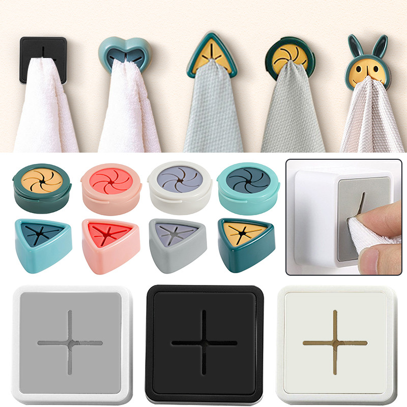 Towel Holder Free Punch Self Adhesive Rag Dishcloth Clip Towel Wall Hanger Hooks Kitchen Bathroom Towel Rack Storage Organizer