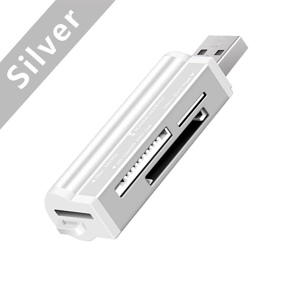 Micro USB 2.0 Memory Card Reader usb Adapter for Micro SD card TF M2 MMC MS PRO DUO 4 IN 1 Card Reader: Silver