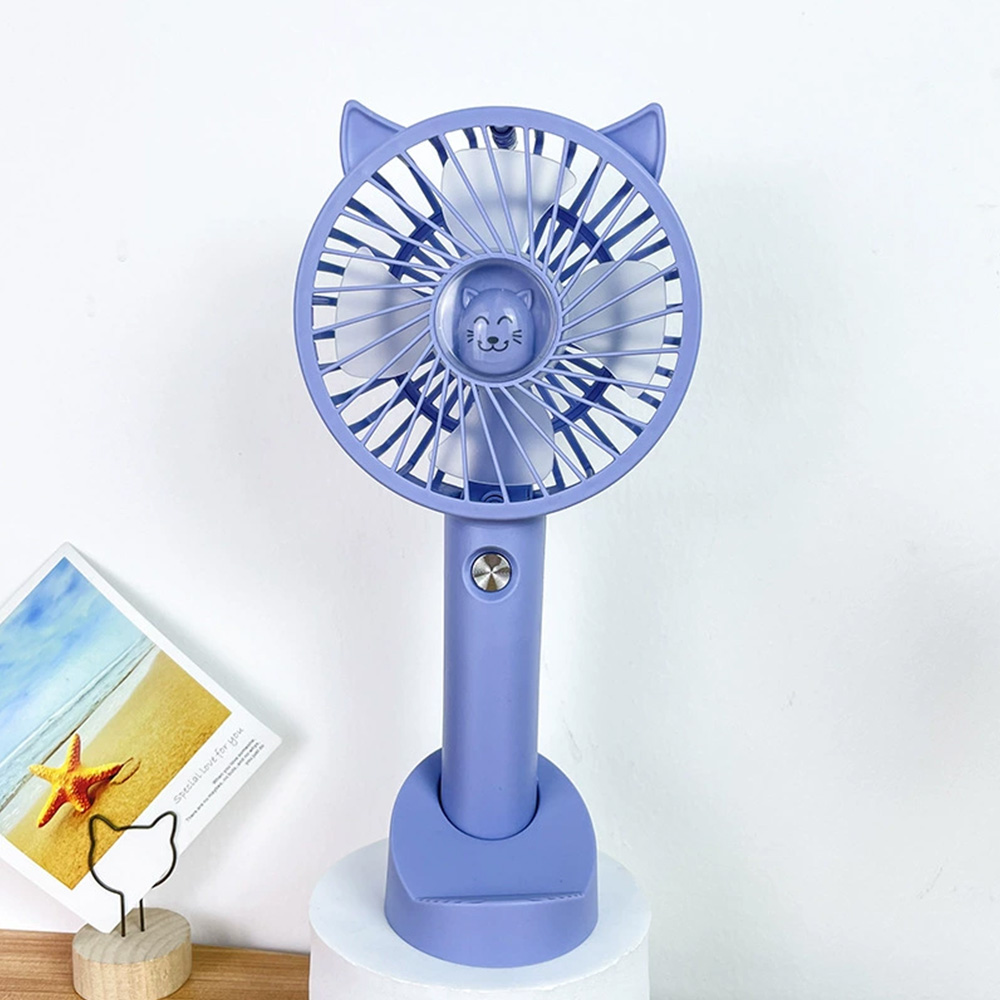 Mini Cat Handheld Fan Portable Usb Rechargeable Fans Cooling Desktop Ventilation Fan With Base 3 Modes For Travel Outdoor: Blue