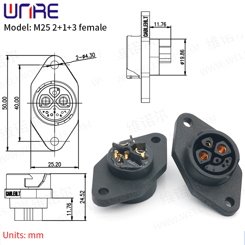 E-BIKE Battery Connector IP67 30-50A Charging Port M25 Plug With Cable Scooter Socket e Bike Plug Batteries: Silver