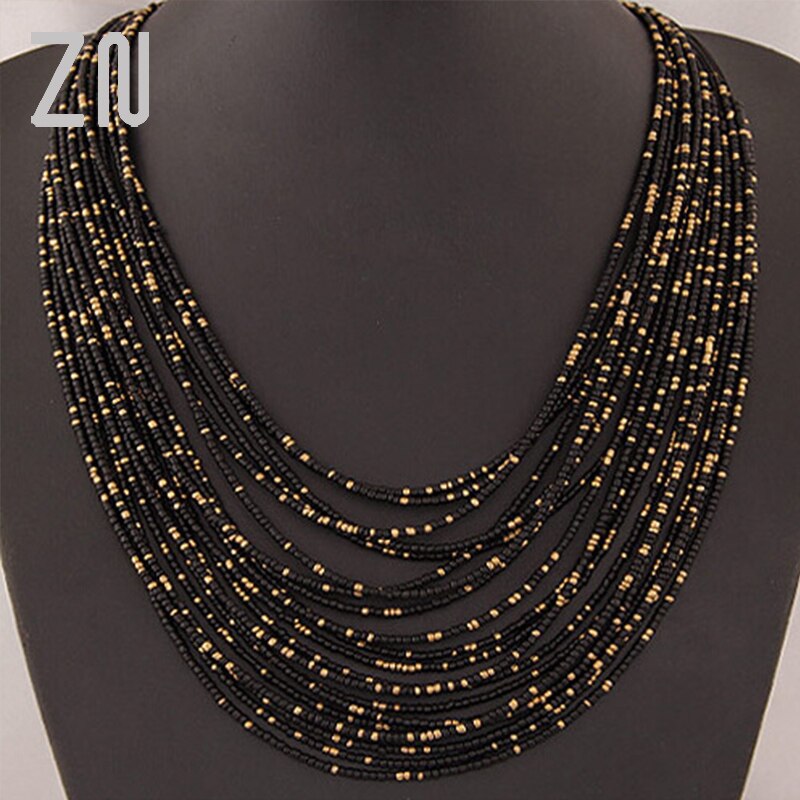 Bohemia Necklace For Women Brand ZA Exaggerated Luxury Multilayer Beads Statement Choker Chunky Necklace