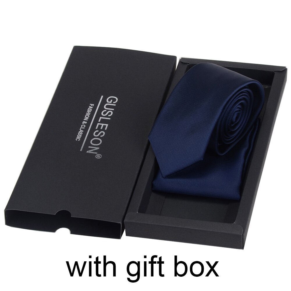 GUSLESON Slim Men Tie Pocket Square Set 6cm Skinny Necktie Red Yellow Green Ties With Box Suit Wedding Business: 03