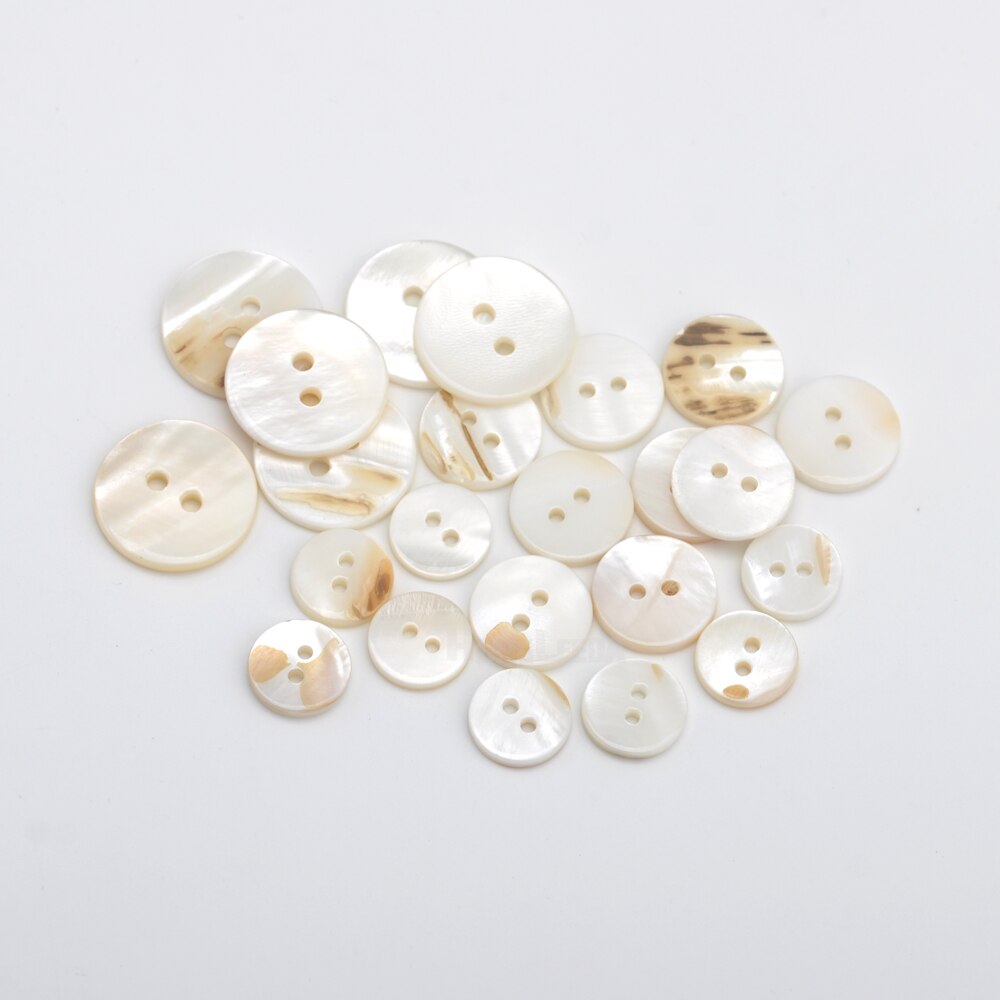 100pcs/lot real Natural shell buttons 12.5mm/15mm/20mm 2-hole flat mother of pearl buttons thick button SHELL006