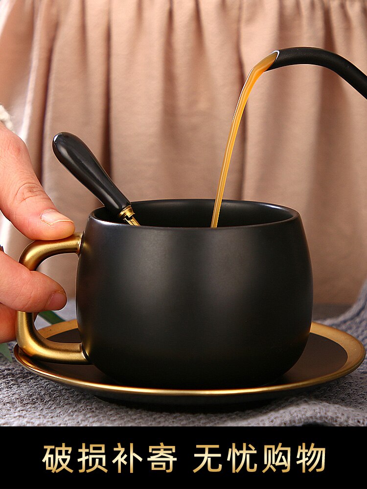 Taza de Café de Cerámica de cambio Gradual de estilo americano, juego de platos y tazas rugosas pintadas en oro, taza inglesa sencilla para la tarde