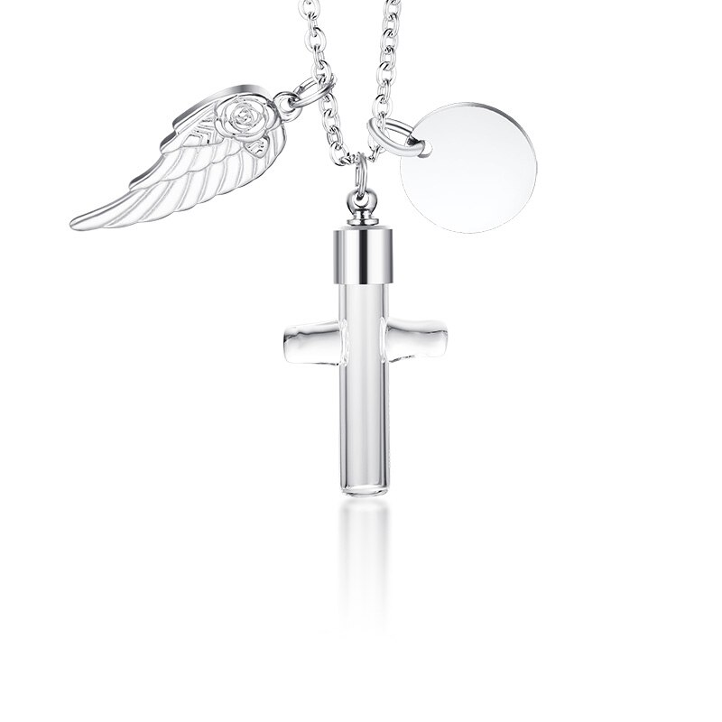 Vnox Tempo di Memoria Clessidra di Vetro Urna Cremazione Collana per Le Ceneri Gioielli Non Si Sbiadice Mai Amore Keepsake Regali con Le Ali Accessori: PN-1251S-2