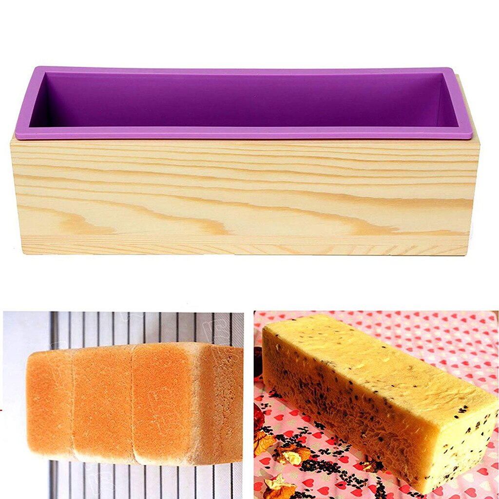 Rectangle Flexible Silicone Soap Loaf Mold with Wood Box DIY Chocolate Cake Bread Mould for Soap Making Craft Tools 900ml