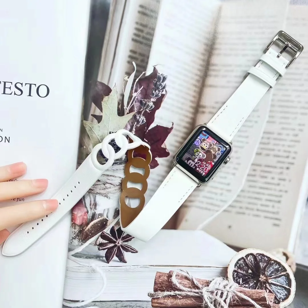 Nueva correa de cuero para Apple Watch 45mm 41mm pulsera de doble círculo serie iWatch 10 9 8 7 6 5 4 SE 44mm 42mm 40mm cinturón: Blue pink / 12 mm