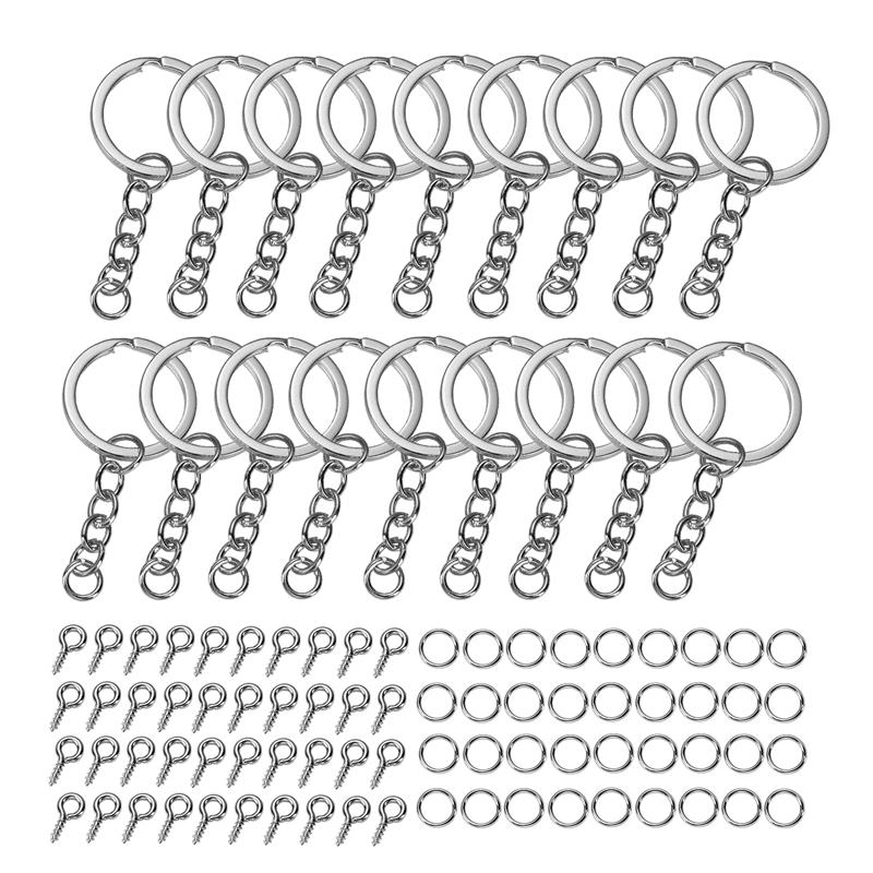 320pcs/Set DIY Keychain Sets Jump Rings 6mm For Earring Jewelry Making Mini Screw Eye Pin Pendant: White K