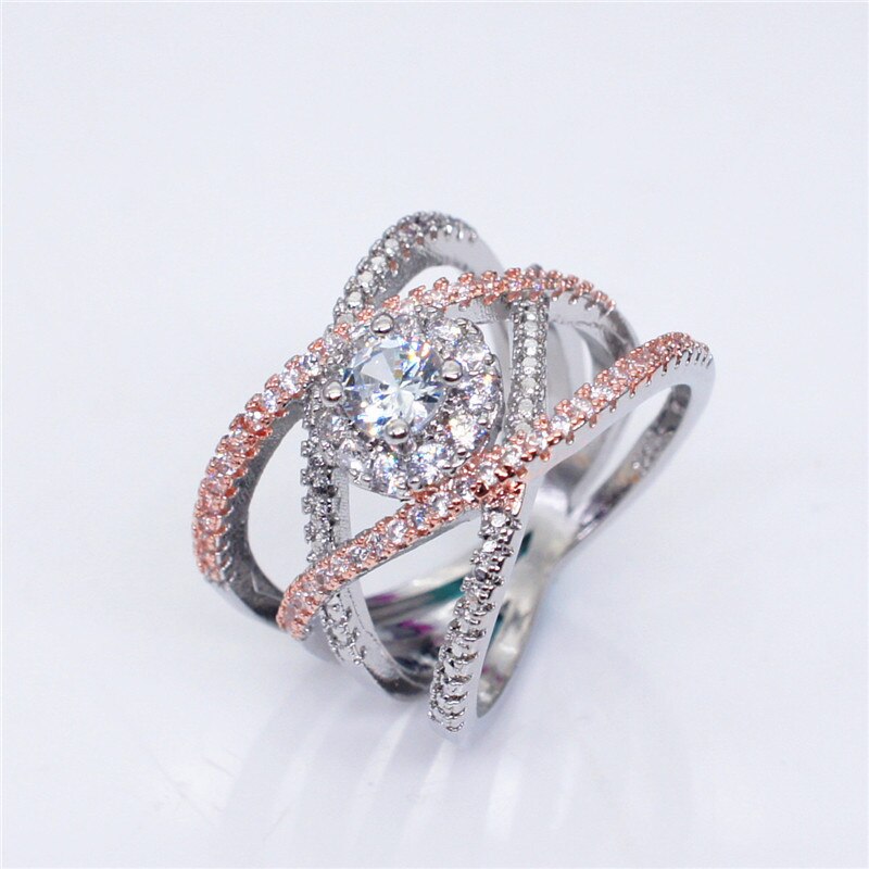 Rose Goud Grote Zirkoon Ringen Voor Vrouwen Vinger Ring Vrouwelijke Multi Layer Bruiloft Belofte Ringen Sieraden Crystal Zilveren Ring Femme