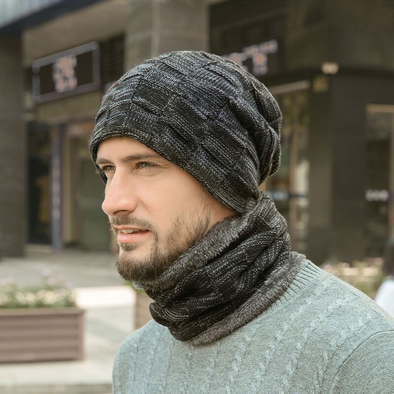 Unisex huer strikket kasket man beaines til vinter åndbare mænd gorras simple hatte tørklæde sæt varme solide afslappede dame huer