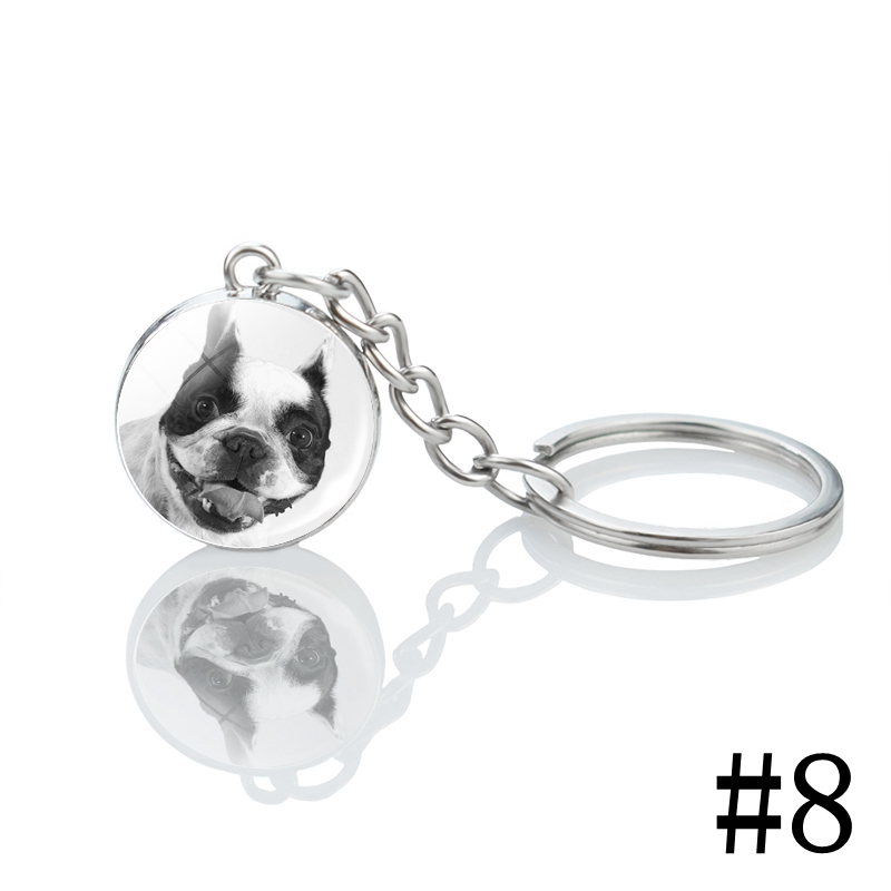 Men's Boston Terrier Keychain Black and White Dog Photo Glass Ball Pendant Keyring Decoration Pendant for Women: Pink