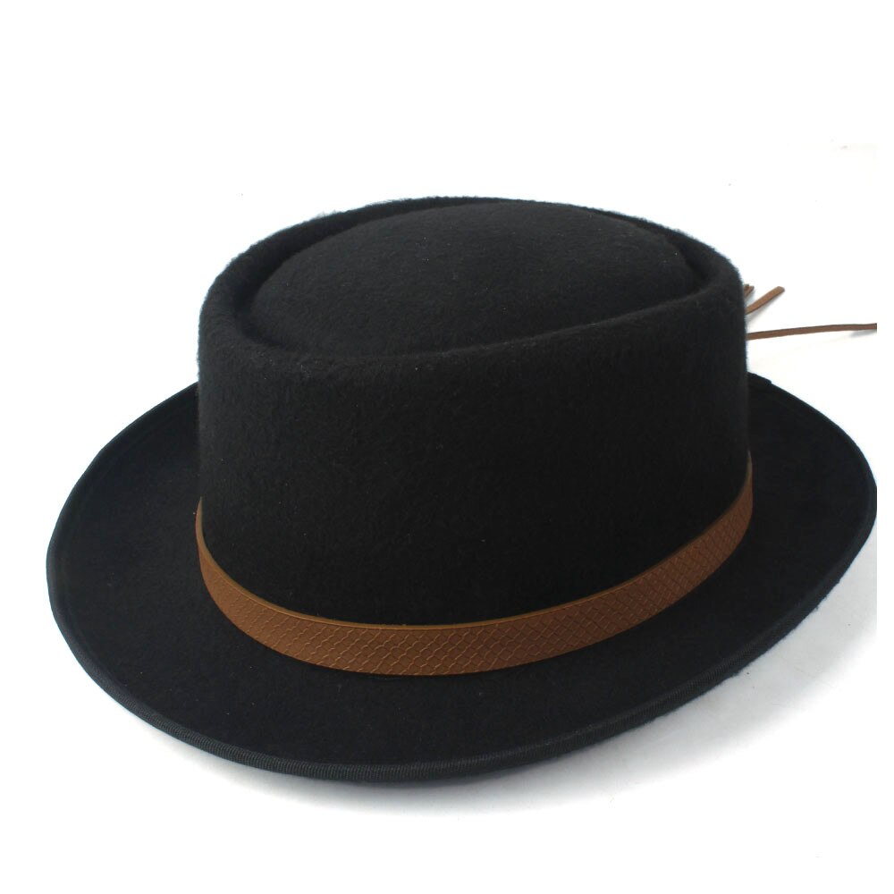 Sombrero de tarta de cerdo para mujer, sombrero Fedora de iglesia para hombre, sombrero plano de lana, Trilby, sombrero fascinador, tamaño 58CM,