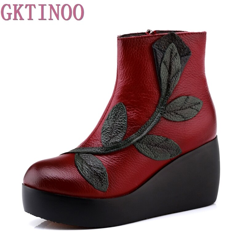 GKTINOO Style ethnique bottines en cuir véritable chaussures Vintage maman femmes chaussures rétro bottes à la main pour les femmes