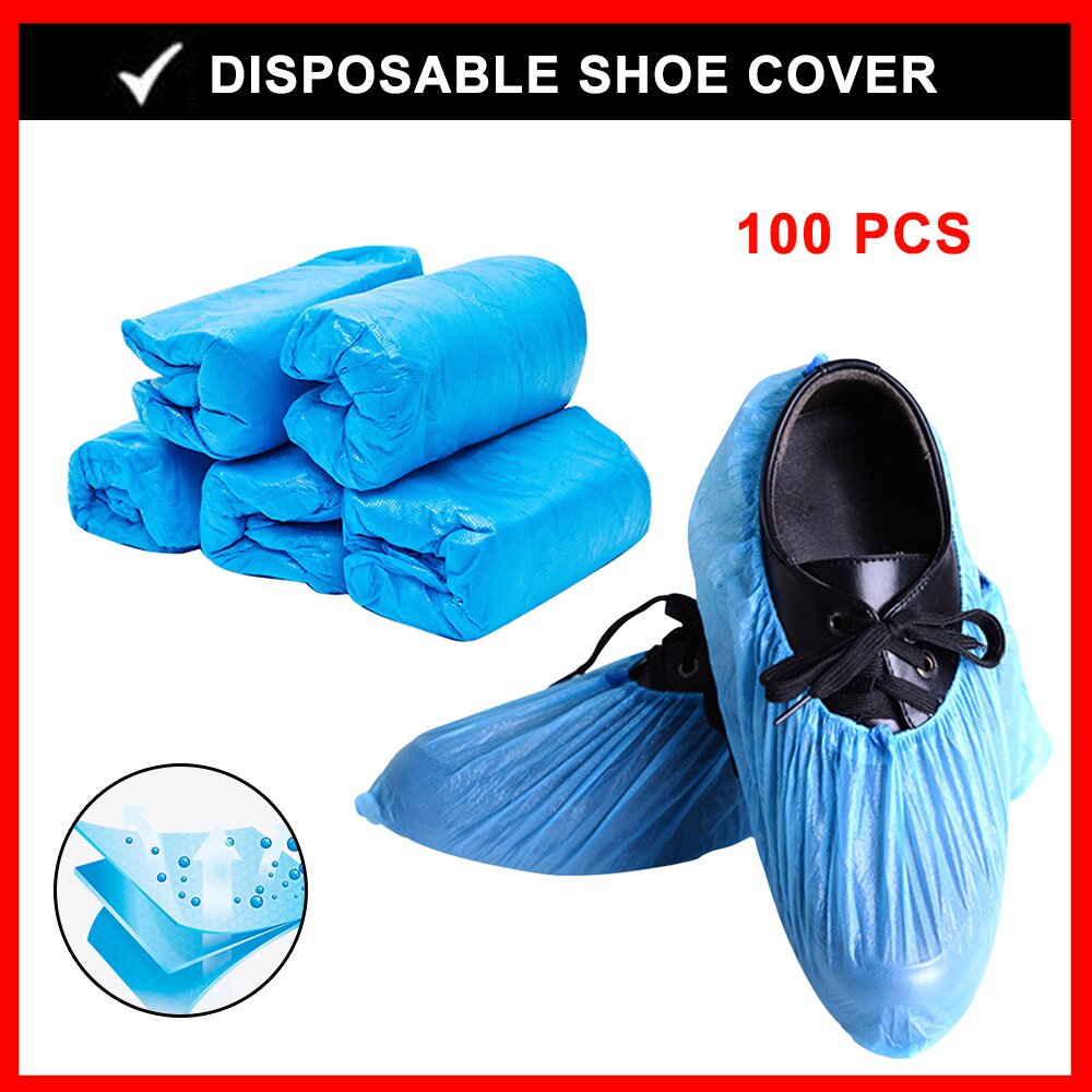 100 Stuks Wegwerp Schoen Cover Overschoenen Blauw Plastic Cleaning Boot Veiligheid 50 Pairs