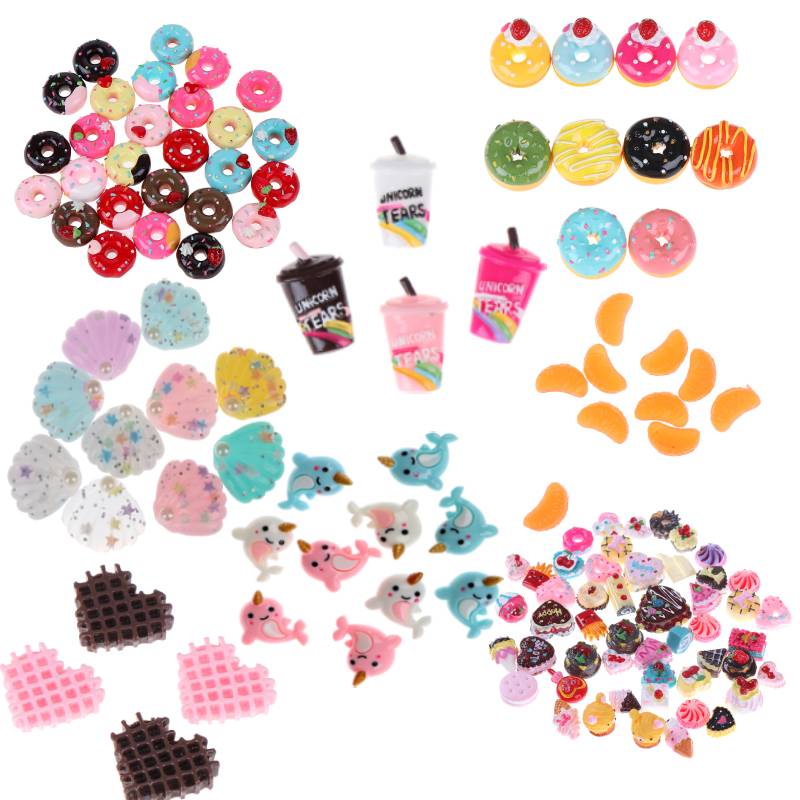 10Pcs Mini Spielen Lebensmittel Kuchen Keks Donut Kuchen Puppe Miniatur Pretend Spielzeug Regenbogen Kaffee Tasse Polymer Schleim Charme Modellierung ton DIY