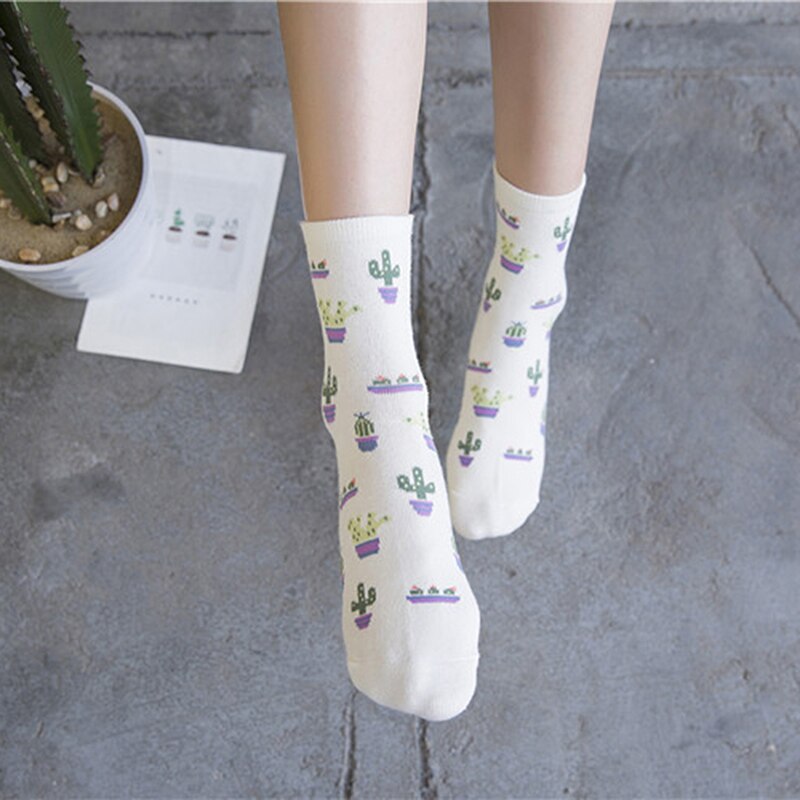 HENGSONG-Calcetines de algodón con de Cactus para mujer, calcetín cómodo, bonito, para deporte de abrigo