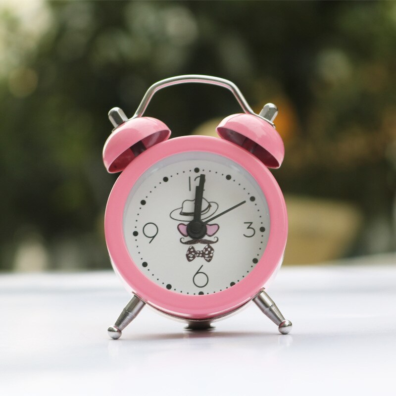 Kreatywny budzik śliczny mini metalowy mały budzik elektroniczny mały głośny stolik nocny budzik: różowy