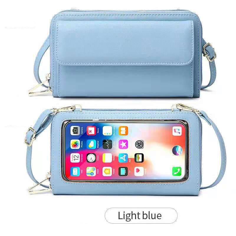 Touch Screen da donna borsa a tracolla sottile borsa per cellulare piccola custodia Rfid Smart portafoglio lungo Designer di marca Flip borse da polso blu: Light Blue