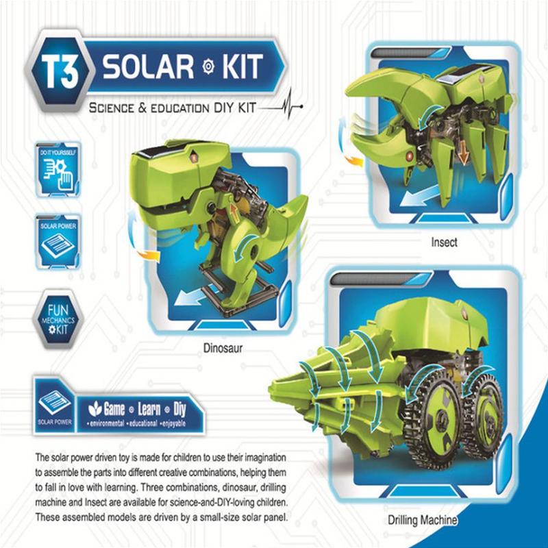 Solar Speelgoed Robot Diy Montage Model Dinosaurus Technologie Productie 3 In 1 Kinderen Science Experiment Natuurkunde