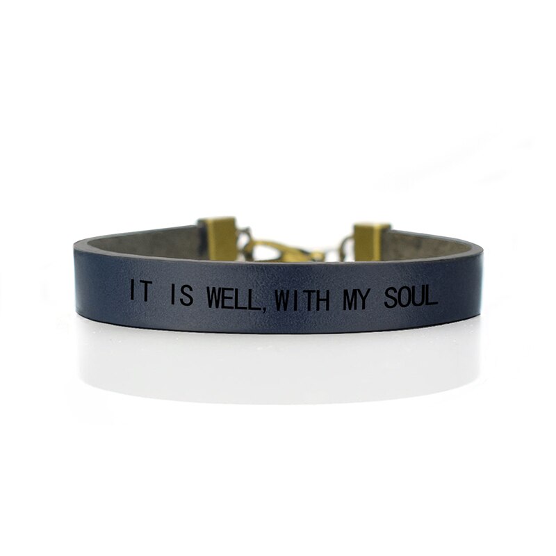 It Is Well with My Soul Bible Verse Bracelet Leather Wrap Bracelet Men Women Christian Scripture Bracelet Choir: navy