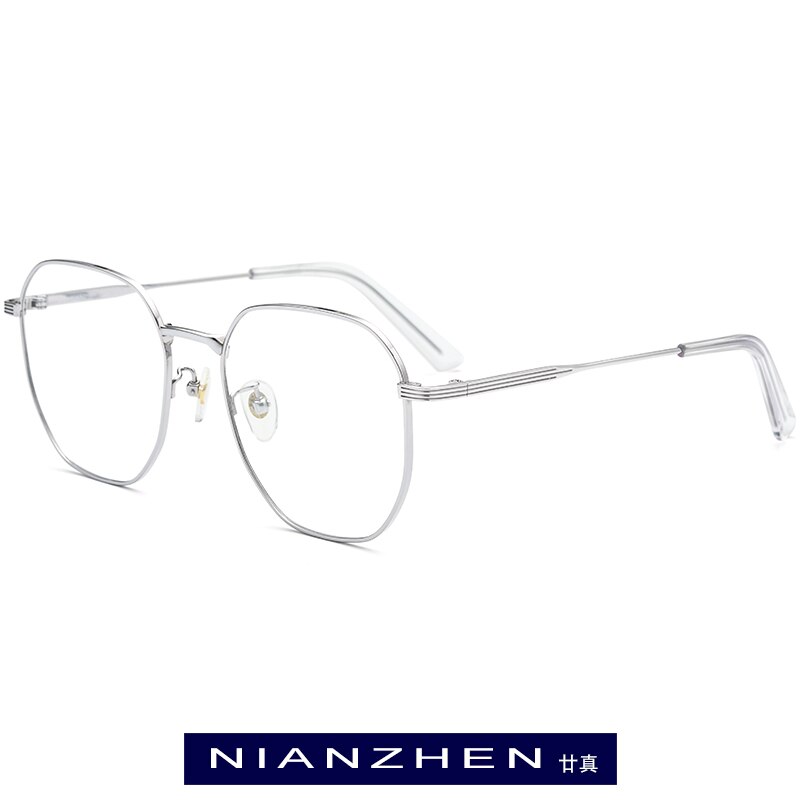 NIANZHEN Pure Titanium Eyeglasses Frame Women Vintage Square Myopia Optical Eye Glasses Men Spectacles Eyewear 1210: Silver
