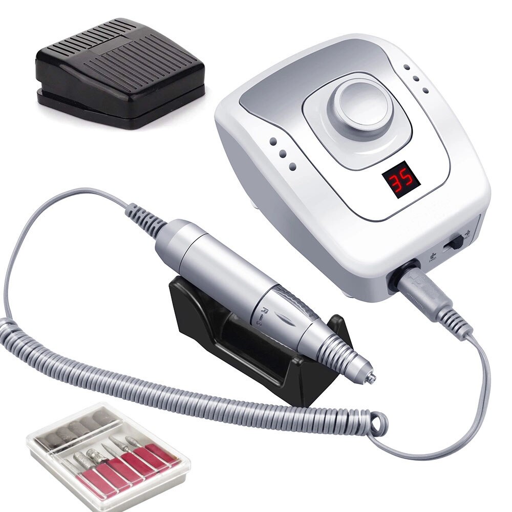 Pulidora eléctrica para uñas, 32W, 35000RPM, con pantalla de visualización de velocidad, lima de uñas eléctrica de , cortador de manicura: 508 white