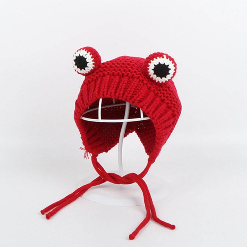 Effen Kleur Cartoon Kikker Gebreide Muts Winter Warme Muts Skullies Cap Beanie Hoed Voor Kind Jongen En Meisje: Red