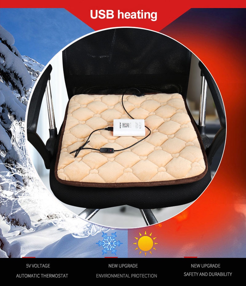 5V USB Heated Car Seat Cushion Cover Seat Heater Warmer Car Styling Winter Household Cushion Cardriver Heated Seat Cushion