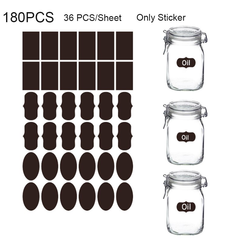 Diy Pvc Blackboard Sticker 180 Stks/set Waterdicht Eenvoudig Schrijven Sticker Keuken Tag Label Sticker Kruidkruik Sticker Met Witte Pen: Default Title