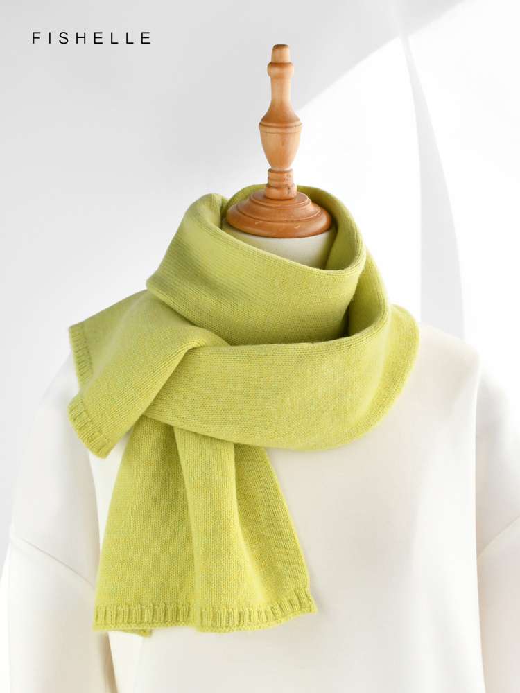 Fresh green wool small scarf women autumn winter warm knitted solid color scarves luxury kids adults christmas year